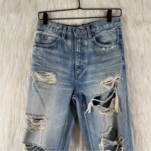 Moussy Womens Tapered Jeans Blue Distressed Medium Wash High Rise Denim Japan 26 - Picture 2 of 10